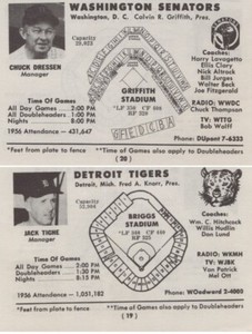 1957 Detroit Tigers Briggs Stadium Washington Senators Griffith Schedule 2x4"