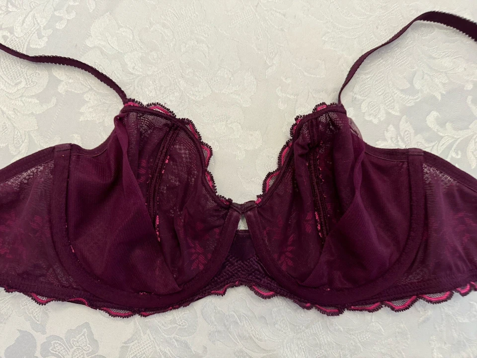 Sujetador Wacoal Talla 36D Fuego y Encaje Ribete Vieira 851252 Púrpura Rosa Foto 4 de 4