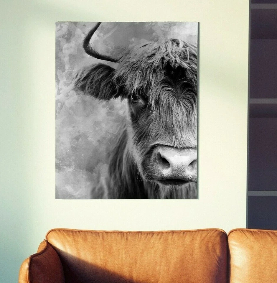 XXL LEINWAND BILD BIS 130x100x5 STIER KUH BULLE SCHWARZ WEISS ABSTRAKT MODERN  - Bild 4 von 4