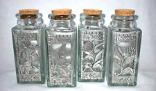 Set of 4 Pewter and Recycled Glass Spice Jars Cork Top