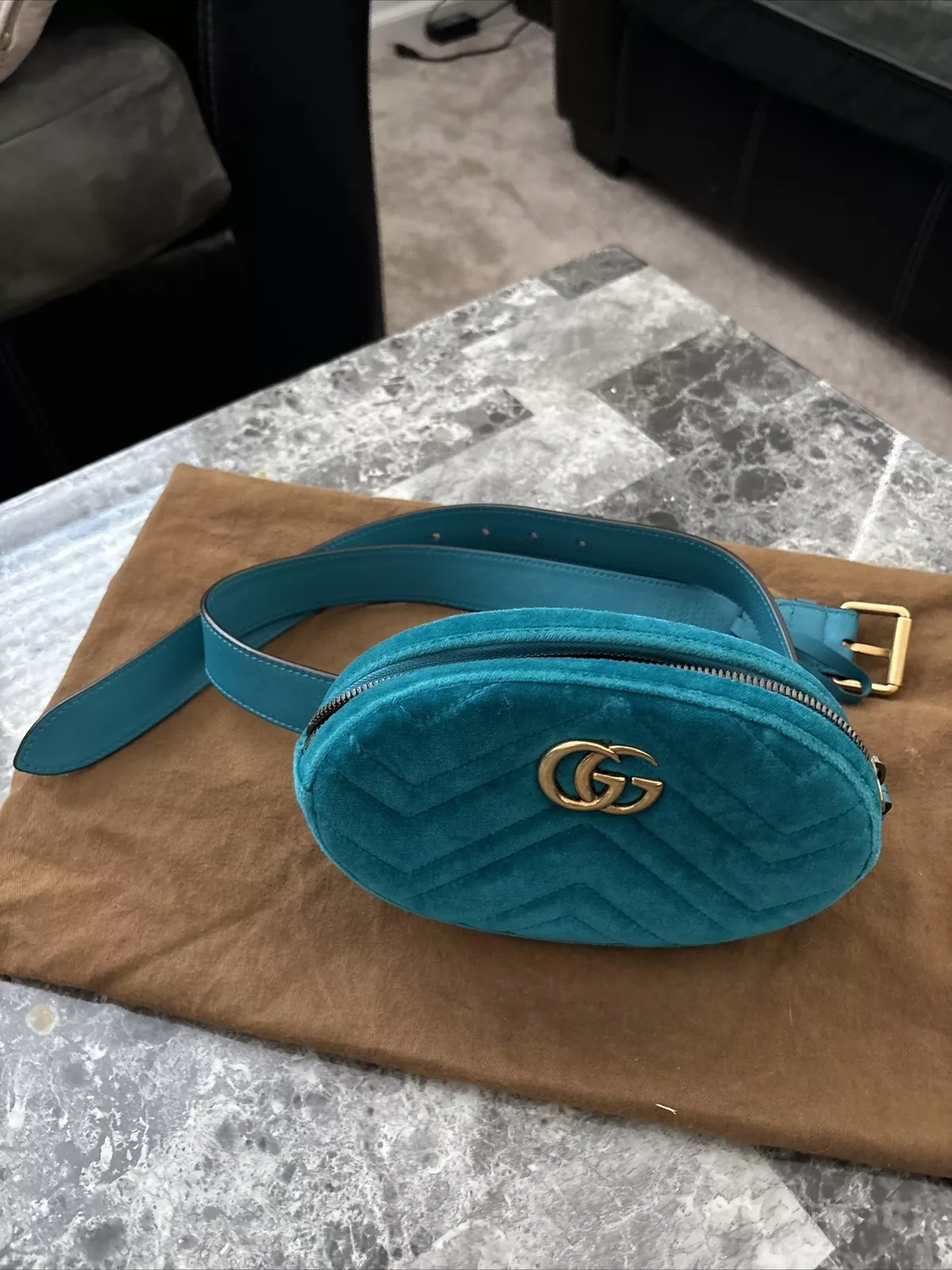 Sac ceinture Gucci GG Marmont velours vert sac femme