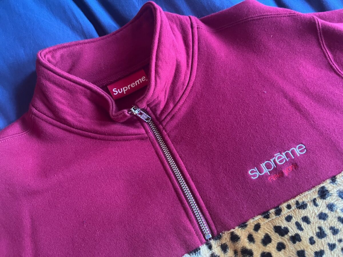 Supreme Red Leopard Panel Half Zip Fleece Pullover #FW18SW55 Supreme Red Leopard Panel Half Zip Fleece Pullover #FW18SW55