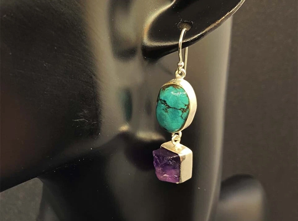 Moda Positano Gioielli - Collezione Zaffiro - Orecchini Ag925 Turchese Ametista - Immagine 3 di 4