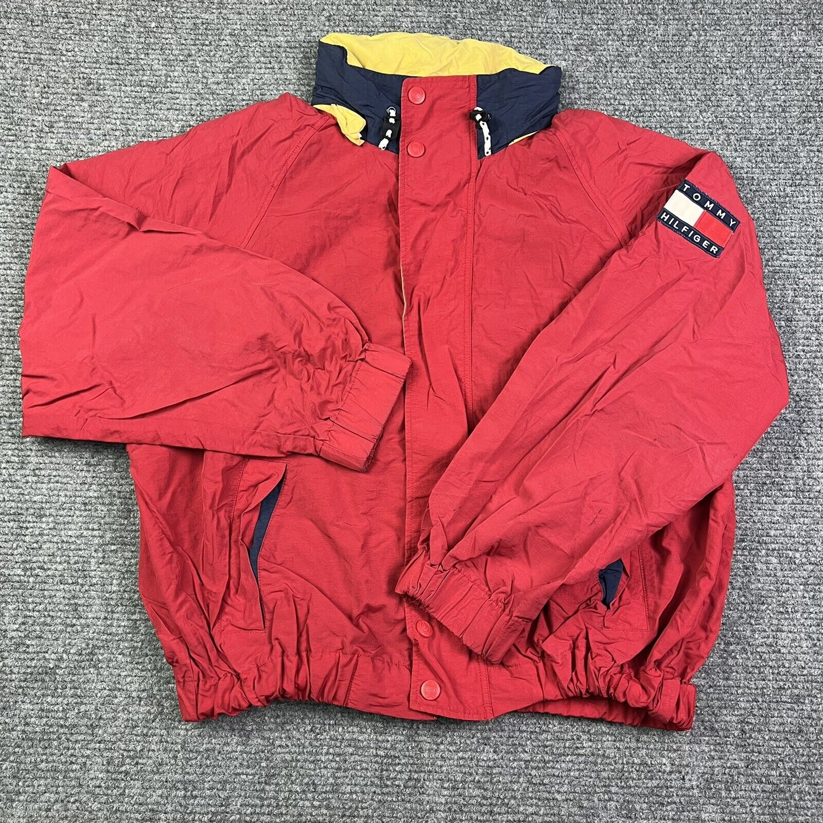 Vintage Tommy Hilfiger Red Windbreaker Rain Jacket XL Big Embroidered Logo |