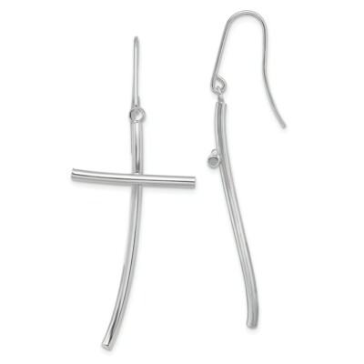 Italian 14k White Gold High Polished 44mm Large Curved Cross Dangler Earrings