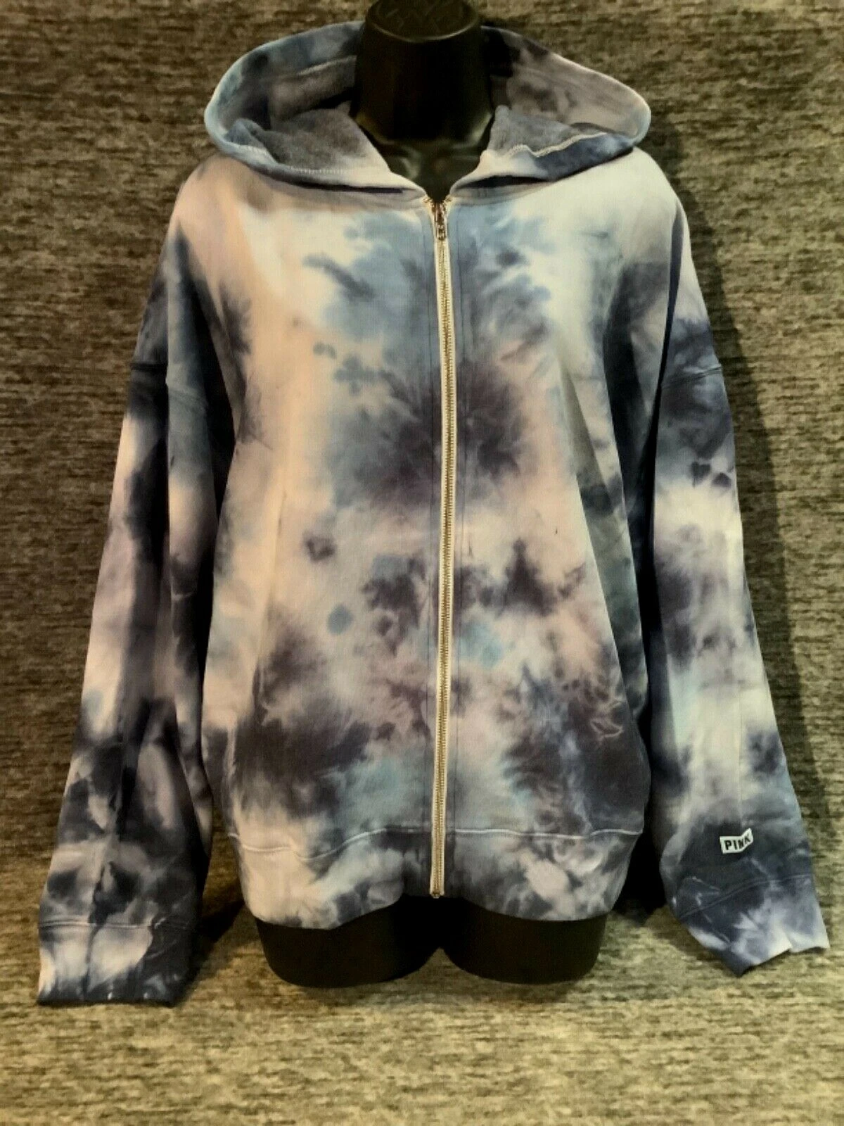 UNDERCOVER Felpa con cappuccio Victoria's Secret rosa tie tintura cerniera intera morbida blu M L XL oversize nuova con etichette