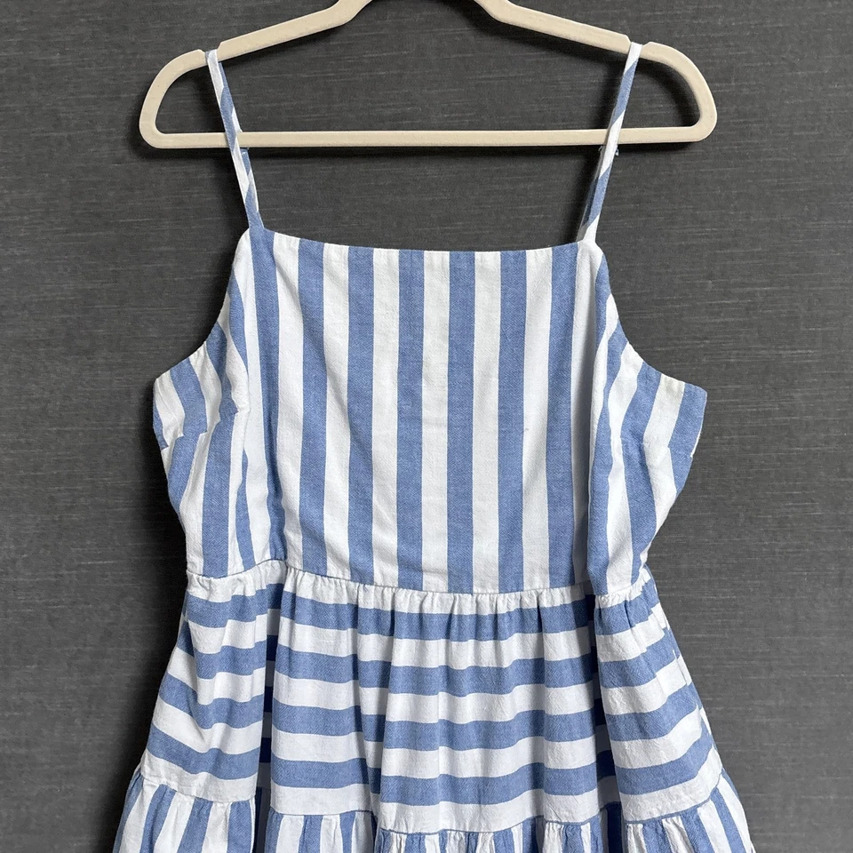 Vestido Universal Thread 2XL Azul Blanco Rayas Midi Algodón Verano Bolsillos Calados Foto 2 de 4
