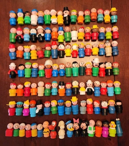 Vintage Fisher Price Little People Rare, HTF, Wood & Plastic Figures Lot of 113