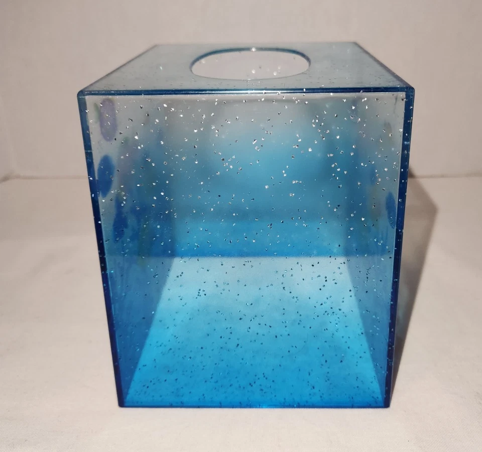 Cubierta de caja de pañuelos azul brillante peces tropicales coral marino océano decoración de baño Foto 2 de 4