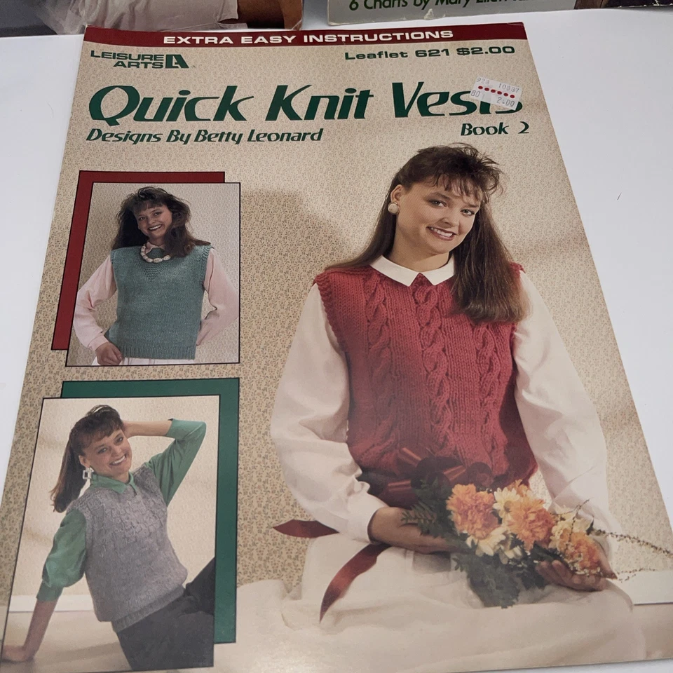 Vintage Leisure Arts & Bernat Sweater Pattern Books - Lot of 3 - Vests & Bears - Image 4 of 4