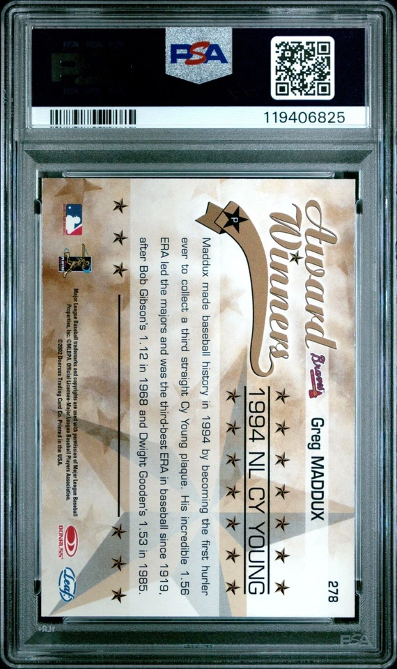 Leaf Rookies & Stars Greg Maddux 2002 4x Cy Young Set clasificación PSA 10/10/10/9 Foto 4 de 4