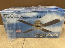 Heritage 42" Lancaster Ceiling Fan W/ 4 Blades Antique Brass NOS