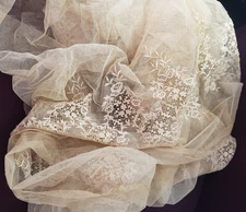 Vintage Antique Ecru Embroidered Lace Crafts Sewing 122 x 22 Inches