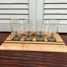4 Vintage Federal Glass Nordic Midnight Smoke Juice Wine Glasses Square Base