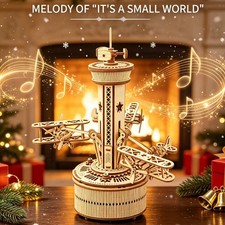 ROKR 3D Wooden Puzzle Airplane Control Tower DIY Music Box Model Toy Xmas Gifts