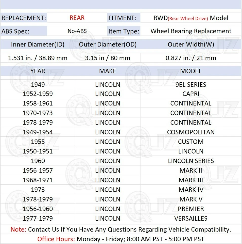 [ЗАДНИЙ (кол-во 1)] Подшипник колеса с комплектом для ремонта замкового воротника для Lincoln 1952-1959 Capri - Изображение 2 из 4