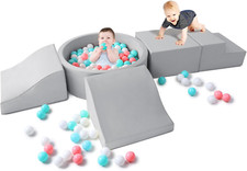 Toddler Foam Climbing Blocks Set with Ball Pit - Indoor Play  Slide Toys