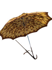 Vintage Umbrella Floral Pattern Strolling Sun Parasol Yellow  Brown 28.5" Long