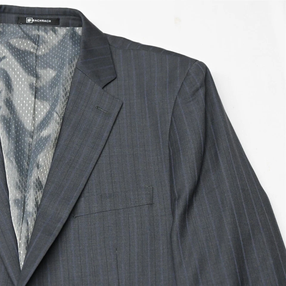 Bachrach 44L 36x32 Gris Rayas 100% Lana Hombre Chaqueta Pantalones Traje Foto 2 de 4