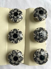 Hand Painted Vintage Ceramic Knobs for Cabinet Drawer Pulls Set of 6