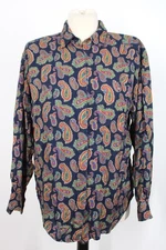 Vtg Liz Claiborne Sport M Blue Multi Paisley Button-Front Rayon Top