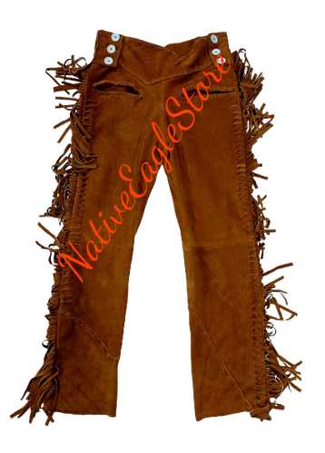 VECCHIO Stile Cognac Marrone in Pelle Scamosciata Frange Western in Pelle Pantaloni  Con Bottoni Laterali SP-26 | eBay