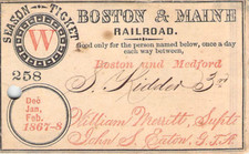 1867 BOSTON MAINE MEDFORD KIDDER BANKER ? LOW # 258 RAILROAD RR RAILWAY PASS