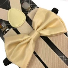 Cream Color Suspender Clip on Bow-Tie Matching Set for Adults Men Women USA