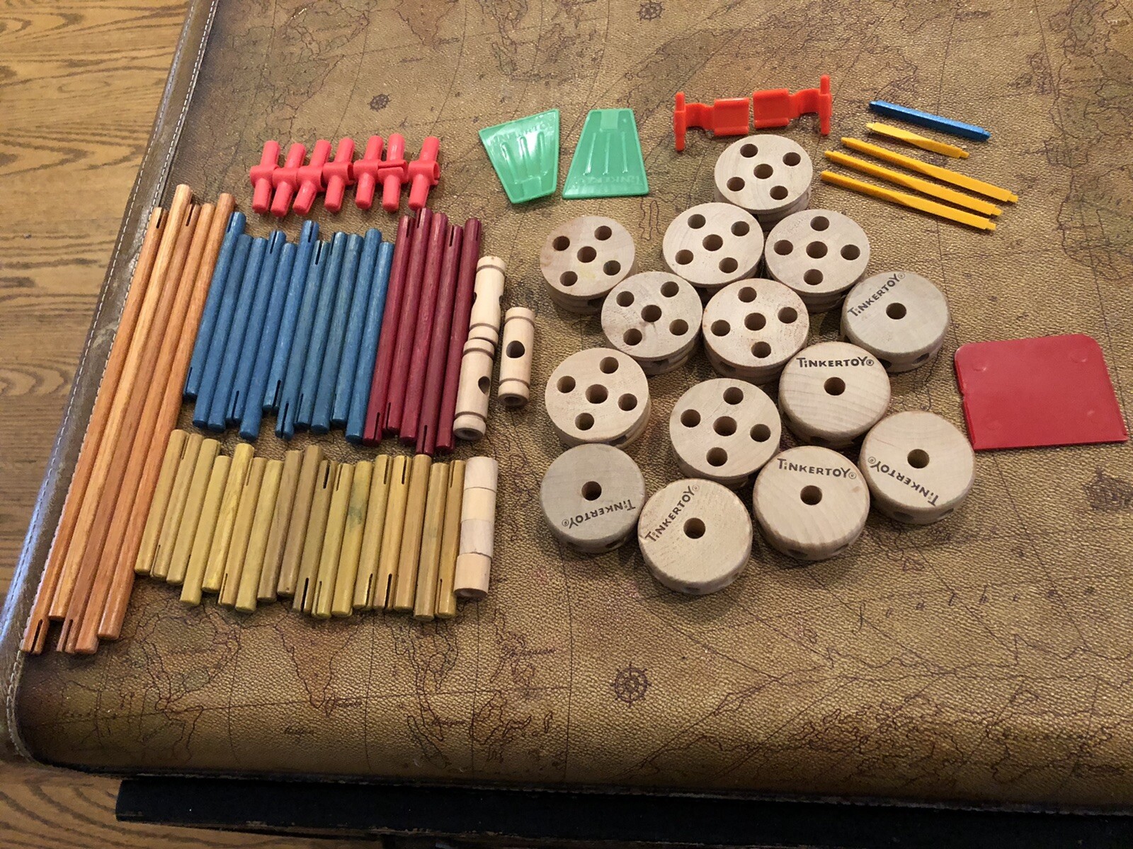 Tinker Toy Replacement Parts 5 Orange, 5 Red, 11 Blue, 17 Yellow Rods