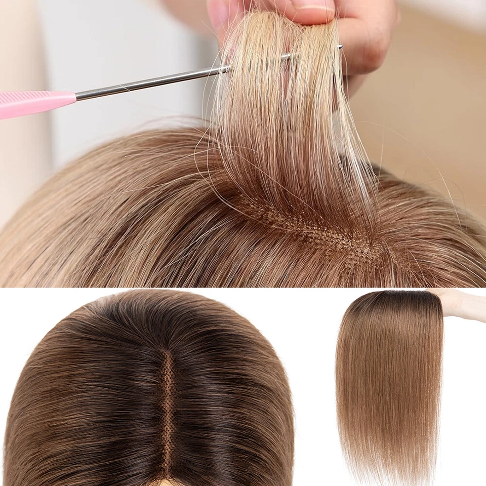 Side Part Topper Clip in Remy Human Hair One Piece Toupee Hairpiece Lace Top Wig - Image 2 of 4