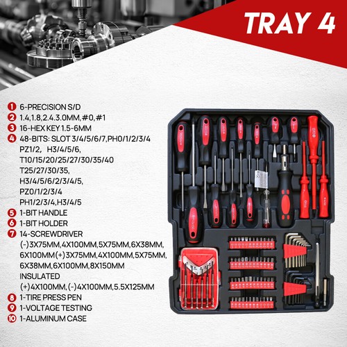 1180PCS Household Repair Hand Tool Set Portable Hand Tool Box Trolly Case - Picture 7 of 15