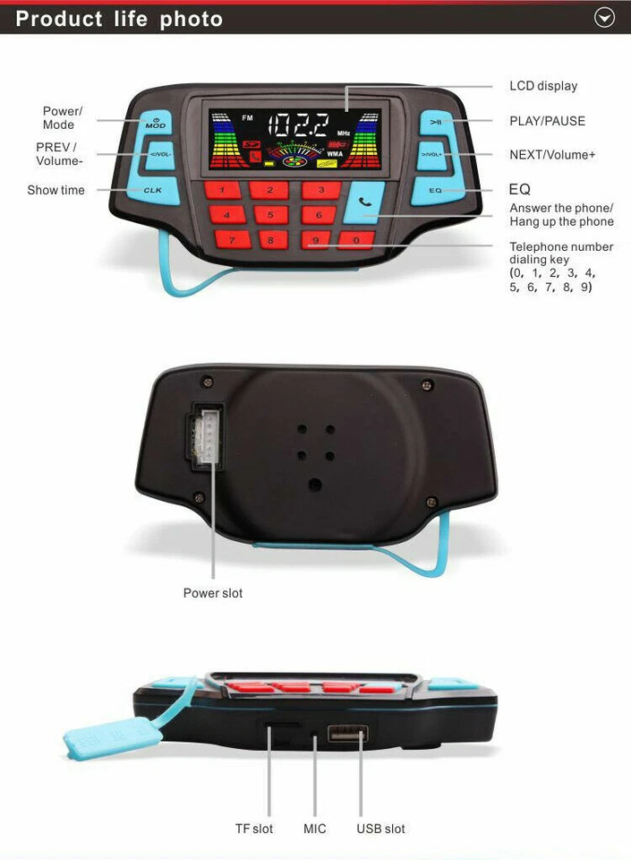 UTV ATV Bluetooth Amplifier Sound System Hand-free Speakers FM USB Audio System - Image 2 of 4