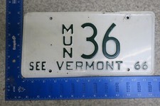 1966 66 VERMONT VT LICENSE PLATE TAG MUNICIPAL MUN POLICE COP TOWN VEHICLE 36
