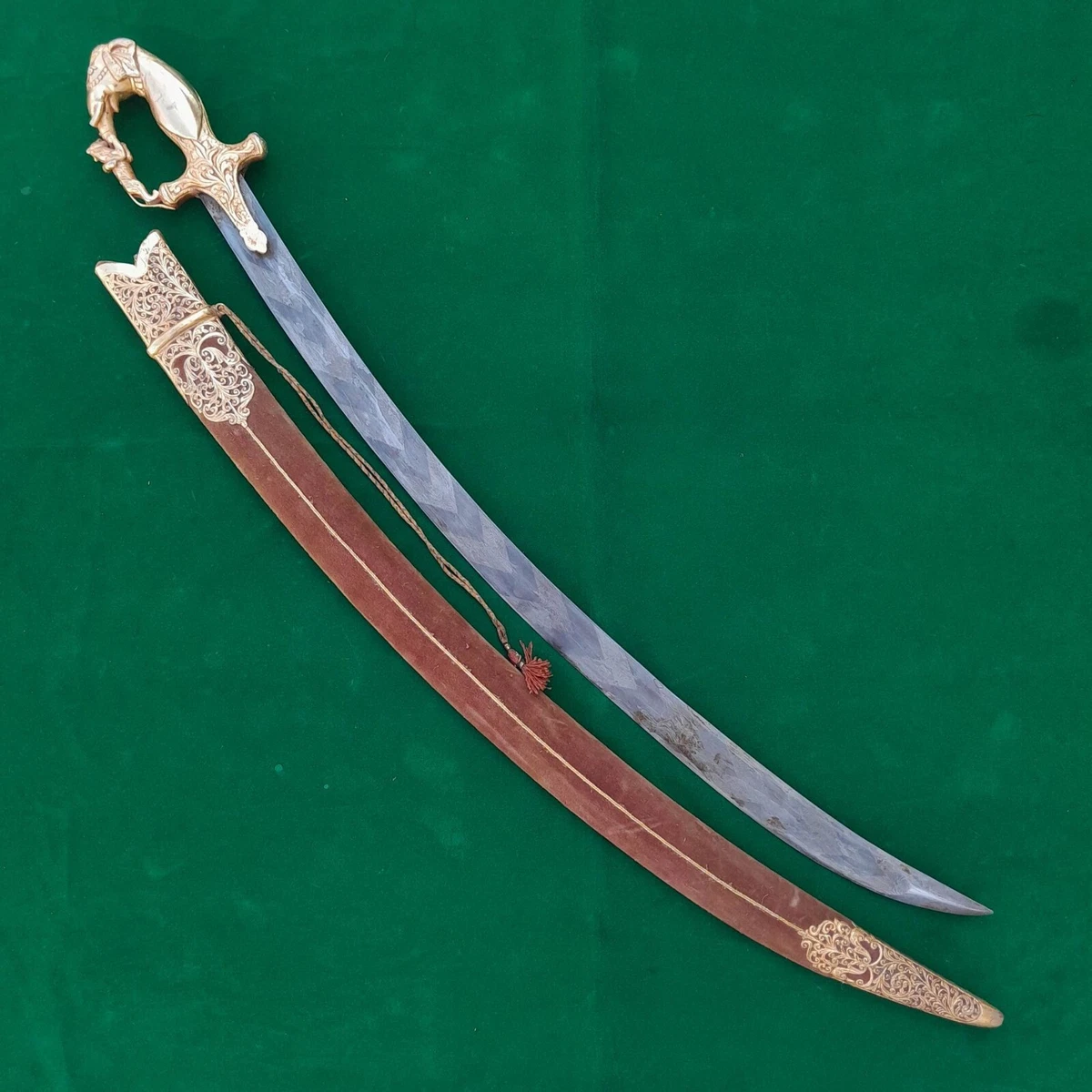 Vintage Indian Mughal Gold Guilded chevron Lehariya Shamshir sword sabar  talwar | eBay