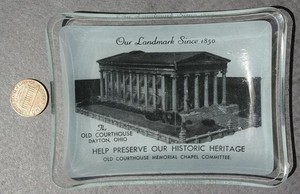 1960s Era Dayton Ohio Save the Old Courthouse Chapel frosted glass ashtray NICE-