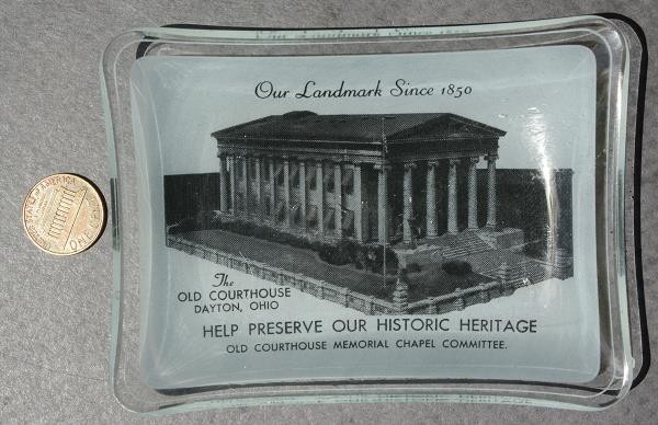 1960s Era Dayton Ohio Save the Old Courthouse Chapel frosted glass ashtray NICE-