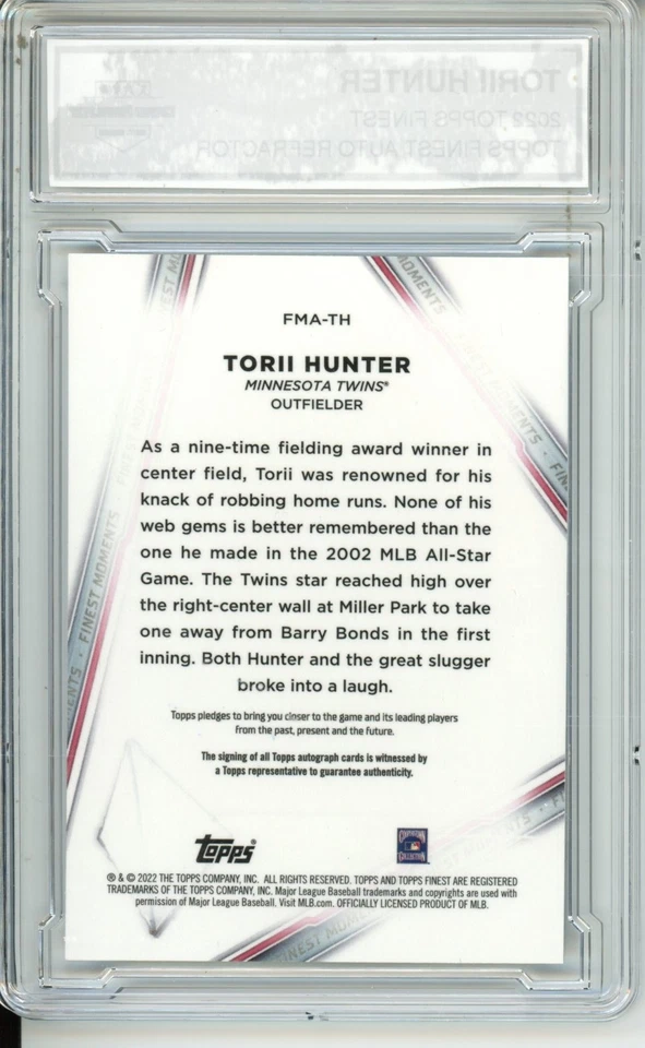 2022 TOPPS FINEST #FMA-TH TORII HUNTER REFRACTOR AUTO - Image 2 of 2