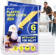 6 Pack Premium Plastic Drop Cloths for Painting 9x12ft, Waterproof & Dust-proof