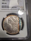 1885-O Morgan Dollar NGC Certified MS64 Beautiful Rainbow Toner