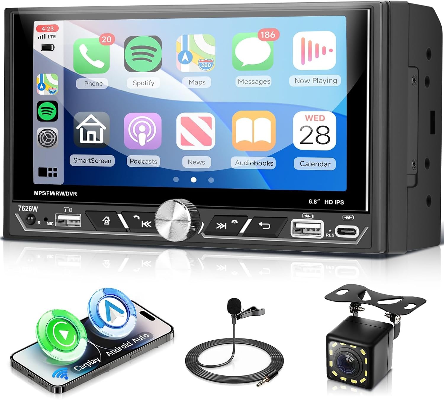 Vechtel Autoradio 2 Din con CarPlay Android Auto Senza Fili, 6,8'' IPS HD Scherm - Miniatura 2