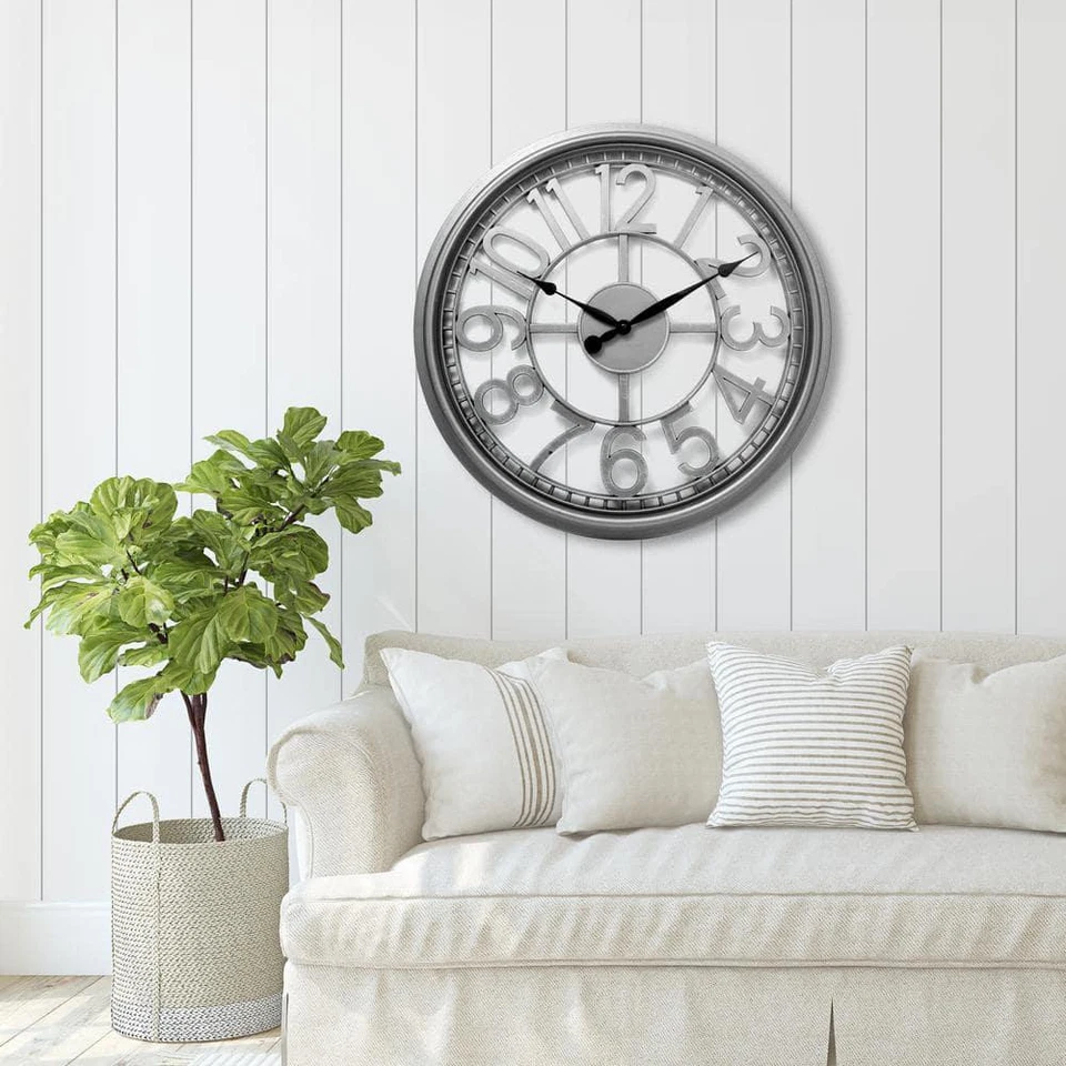 Reloj de Pared Westclox 20" Plateado Transparente Caja de Vidrio Esfera Abierta Decoración Moderna Foto 2 de 2