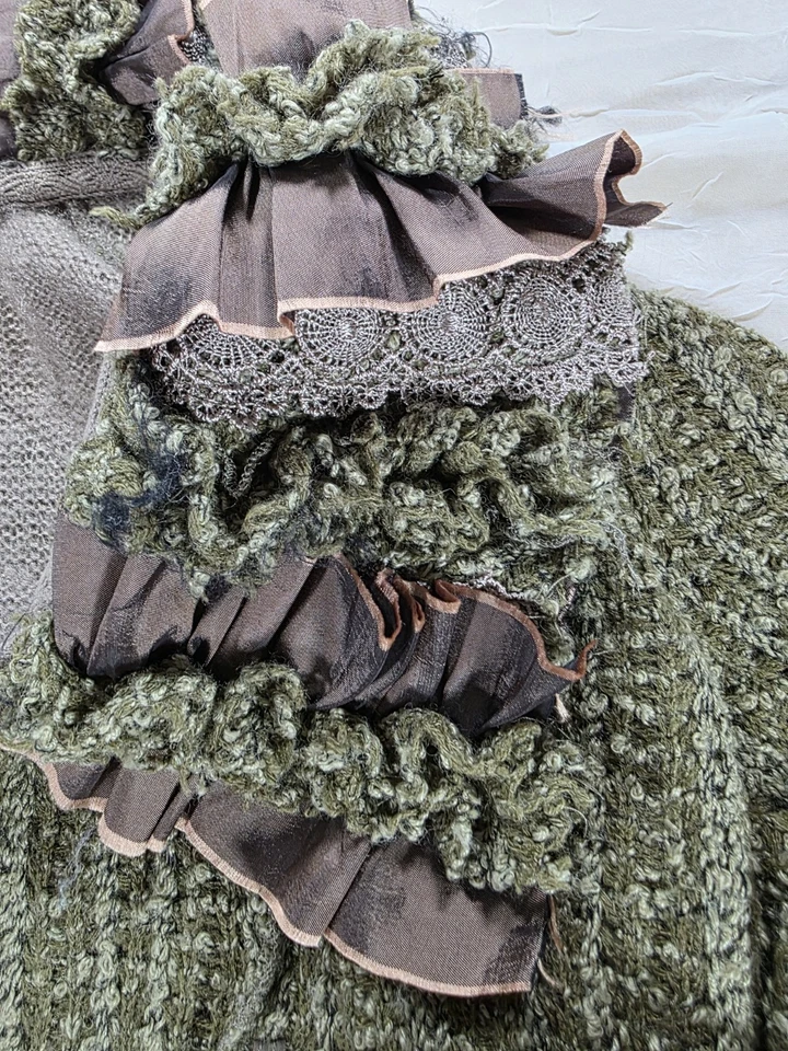 Vtg Fantazia Sweater Womens M Layered Boho Artsy Collar Lace Metal EtherealFairy - Image 3 of 4