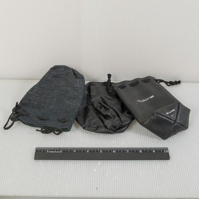 Tokina & Unbranded Drawstring Lens Pouches Lot of 3 Black Leatherette Bags