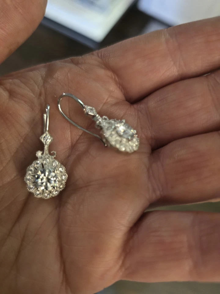 2.19 克拉 VVS1 冰白色莫桑石 925 纯银吊坠耳环 — 第 3/4 张图片