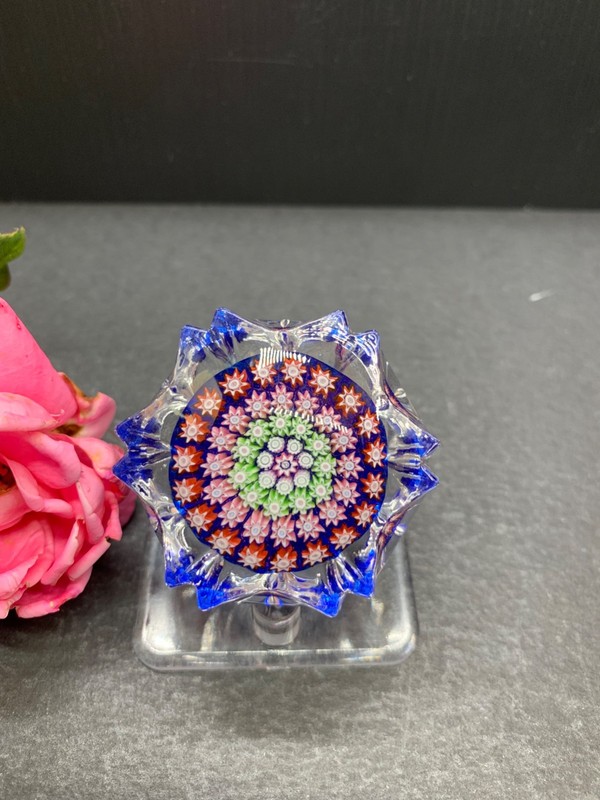 Vintage Perthshire Concentric Millefiori Fluted Miniature Paperweight  1 7/8"