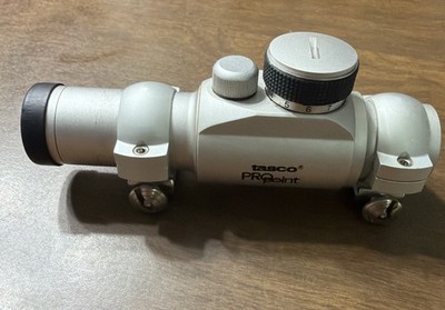 Vintage Tasco Pro Point Red Dot Silver Finish Works Great Nice & Clear, W/ Rings
