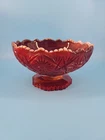 VTG Imperial Glass Red Slag Glass Pedestal Bowl Fancy Flowers AMBERINA - Marked