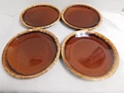 C8 - Hull Pottery USA Brown Drip Dinner Plates Lot of 4