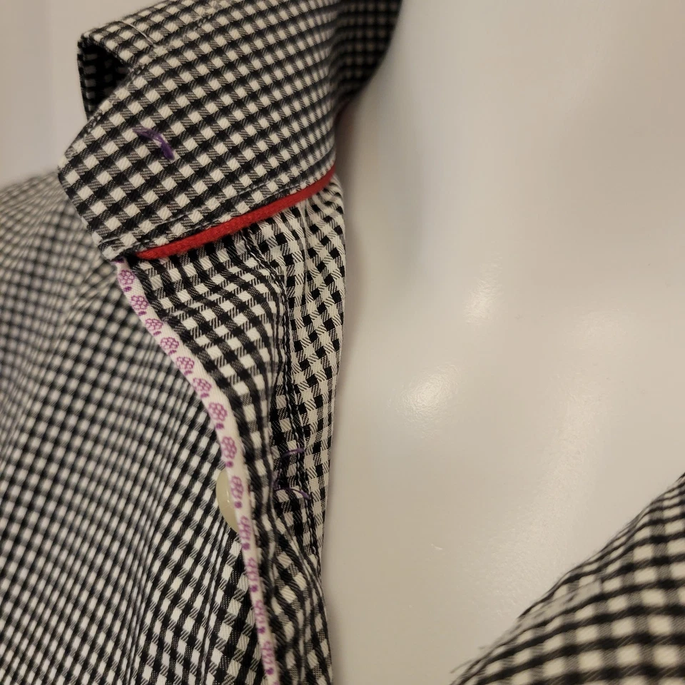 Eton shirt mens 43 17 black gingham 100% cotton Contemporary angled Romania - Image 4 of 4