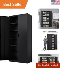 Metal Garage Storage Cabinet with 2 Doors and 5 Adjustable Shelves, 71" Tall ...